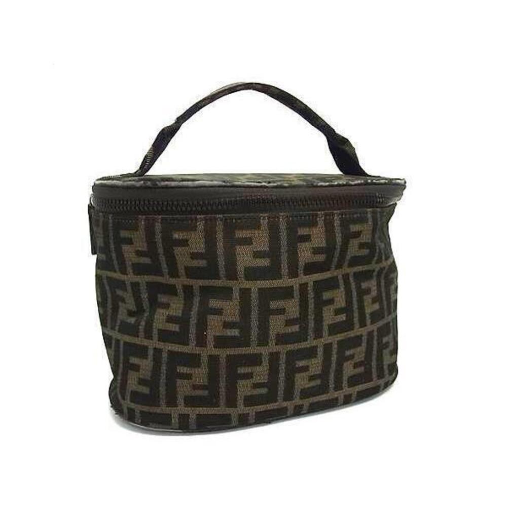 FENDI Zucca Canvas Vanity Bag Makeup Clutch Cosmetic Case Brown